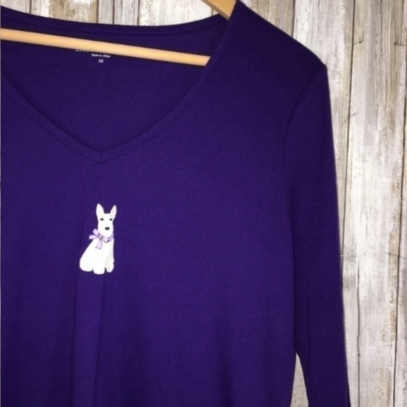Laura Scott Purple Scottie V Neck Long Sleeve Tee - Picture 2 of 4